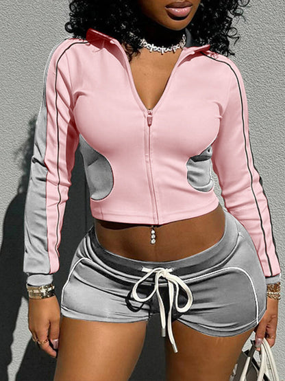 Two-Tone Zip Top & Shorts Set