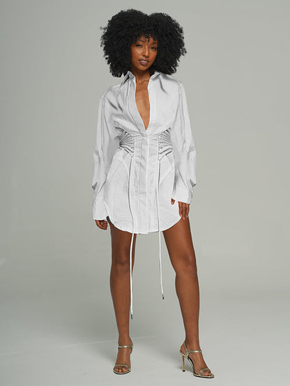 Lace-Up Shirt Mini Dress
