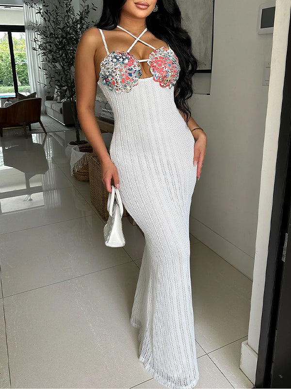 Printed Combo Cami Dress White