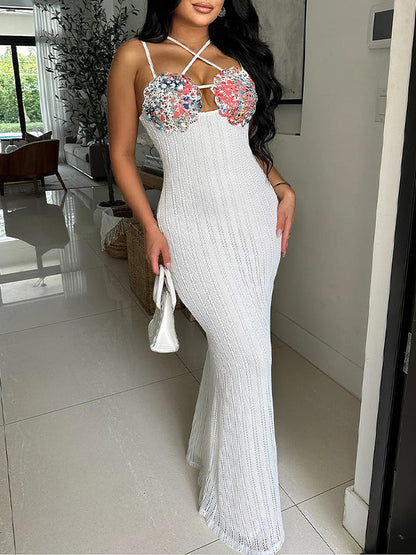 Printed Combo Cami Dress White