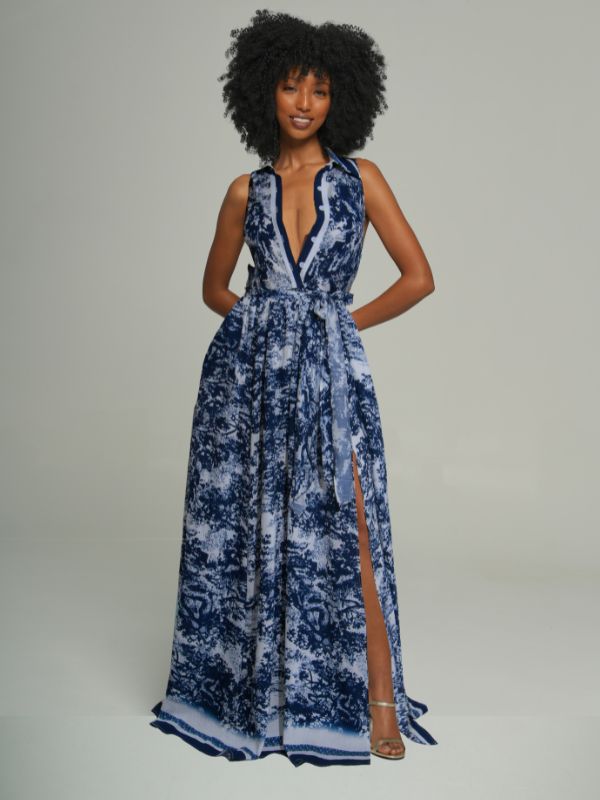 Printed Tied Sleeveless Shirt Dress -- sold out
