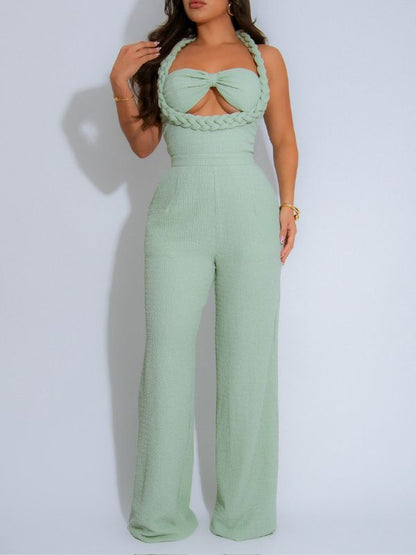 Twisted Halter Wide-Leg Jumpsuit