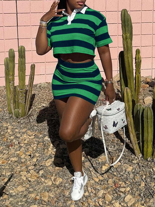 Stripe Polo Tee & Skirt Set
