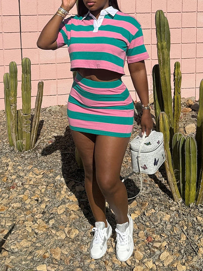 Stripe Polo Tee & Skirt Set