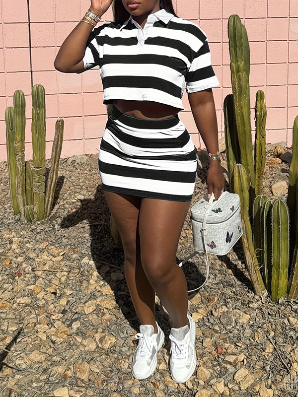Stripe Polo Tee & Skirt Set