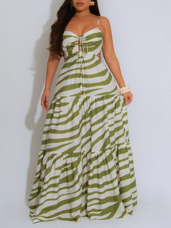 Printed Cami Ruffle Dress Green