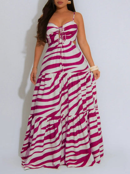 Printed Cami Ruffle Dress Hot Pink