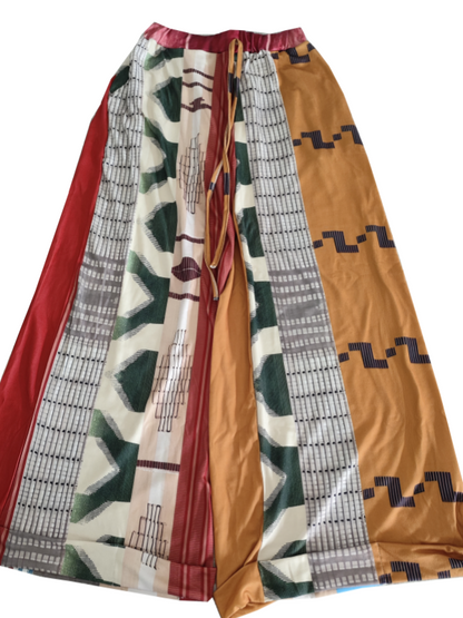 Printed-Combo Wide-Leg Pants