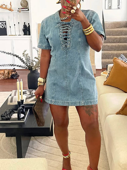 Lace-Up Denim Dress