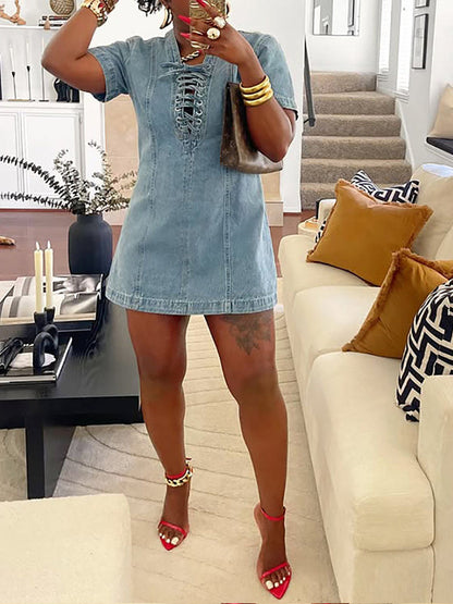 Lace-Up Denim Dress
