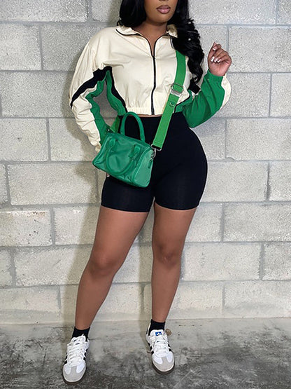 Colorblock Jacket & Biker Shorts Set