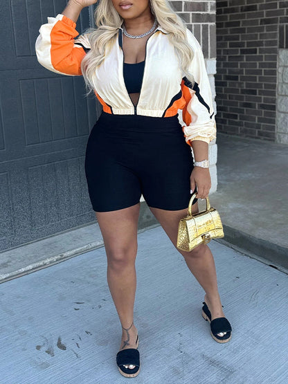 Colorblock Jacket & Biker Shorts Set