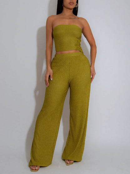 Solid Tube Top & Pants Set
