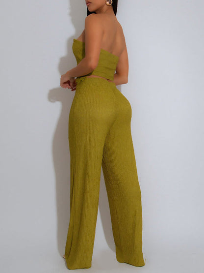 Solid Tube Top & Pants Set