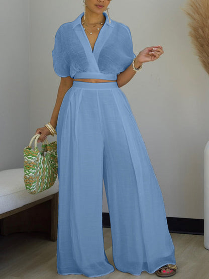 V-Neck Top & Wide-Leg Pants Set
