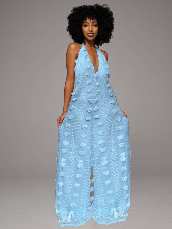 Solid Halter Wide-Leg Jumpsuit -- sold out Blue