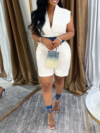 Morchique Denim Combo Stripe Vest & Shorts Set