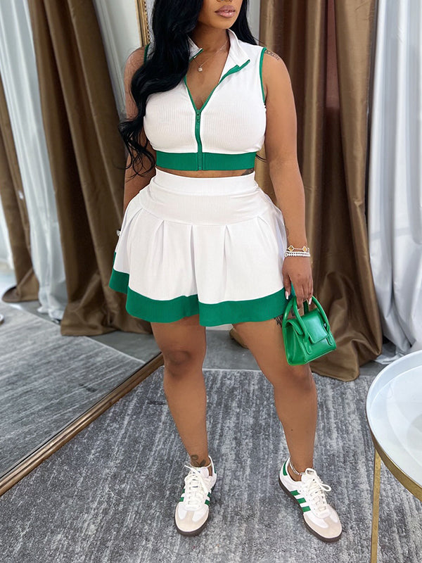 Piping Zip Top & Skirt Set