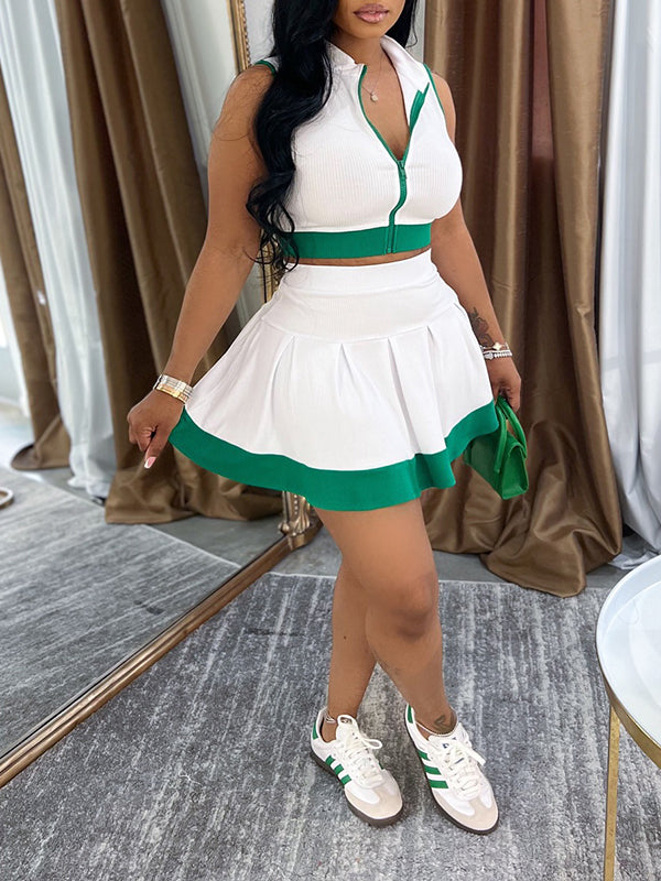 Piping Zip Top & Skirt Set