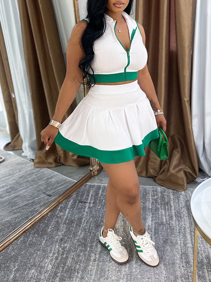 Piping Zip Top & Skirt Set