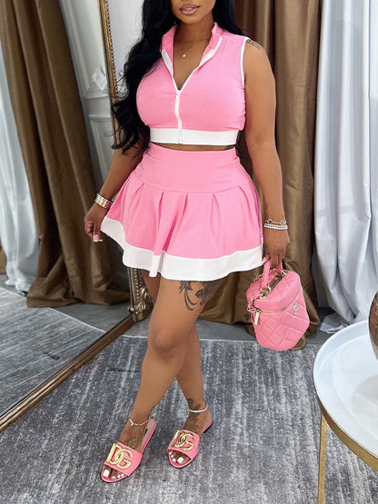 Piping Zip Top & Skirt Set