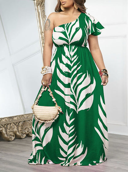 Printed One-Shoulder Maxi Dress