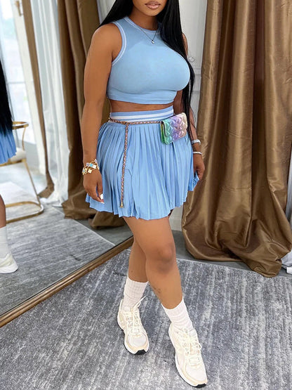 Piping Tank Top & Pleated Skirt Set