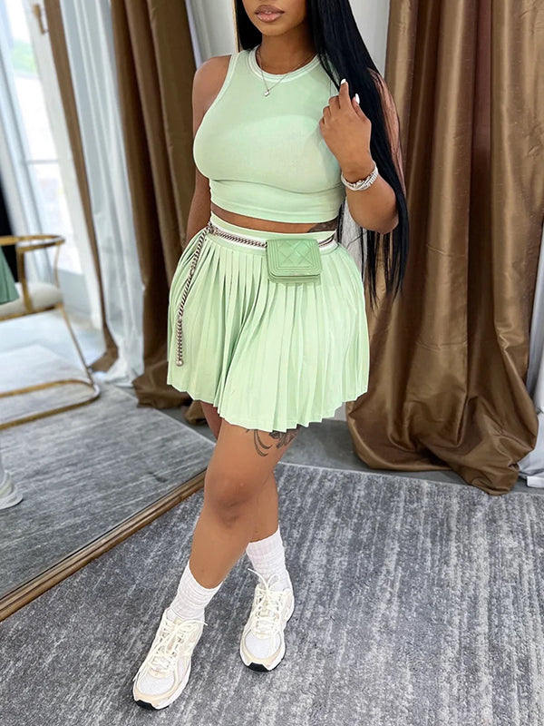 Piping Tank Top & Pleated Skirt Set