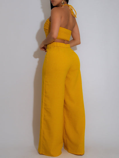 Solid Halter Top & Pants Set