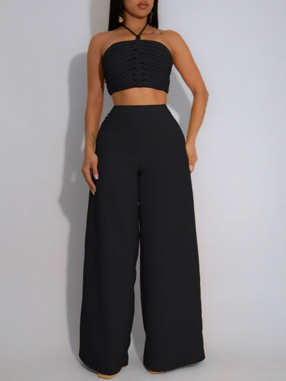 Solid Halter Top & Pants Set