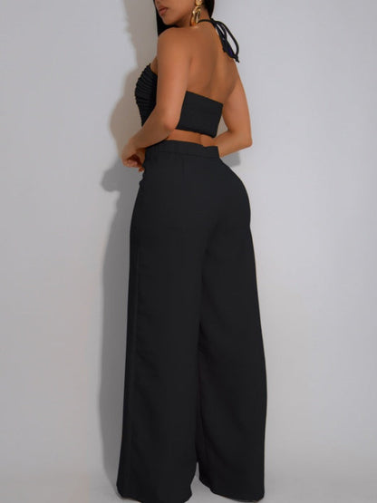 Solid Halter Top & Pants Set