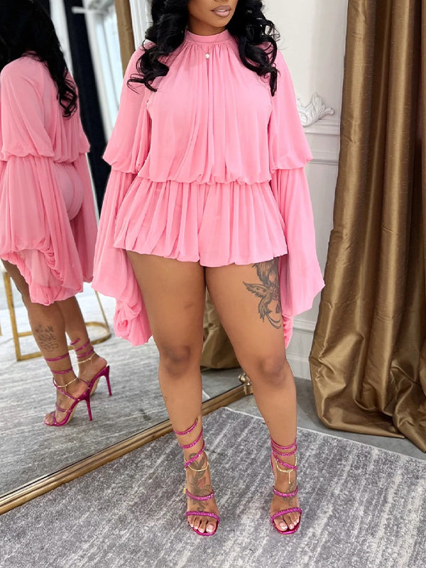 Morchique Bell-Sleeve Ruched Romper