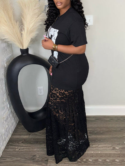 Morchique Lace Combo Printed Dress