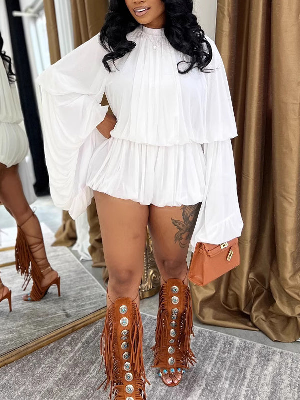 Bell-Sleeve Ruched Top & Shorts Set