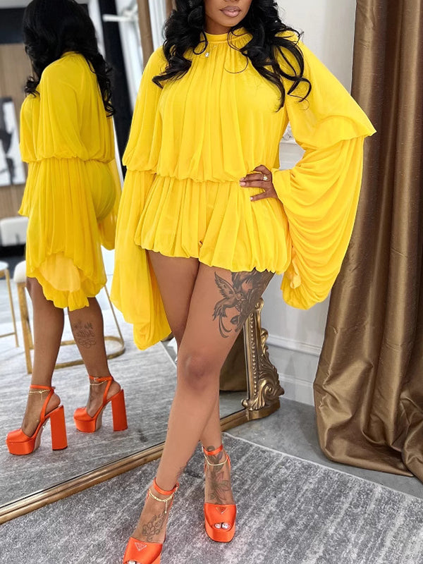 Bell-Sleeve Ruched Top & Shorts Set