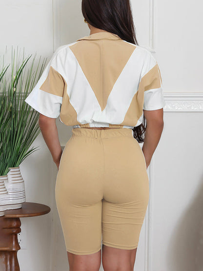 Two-Tone Zip Top & Biker Shorts Set