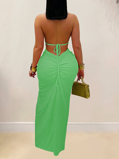 Halter Cutout Slit Dress