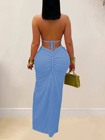 Halter Cutout Slit Dress