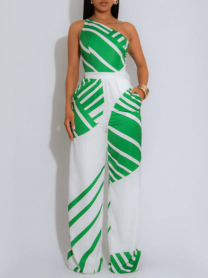 Printed One-Shoulder Jumpsuit