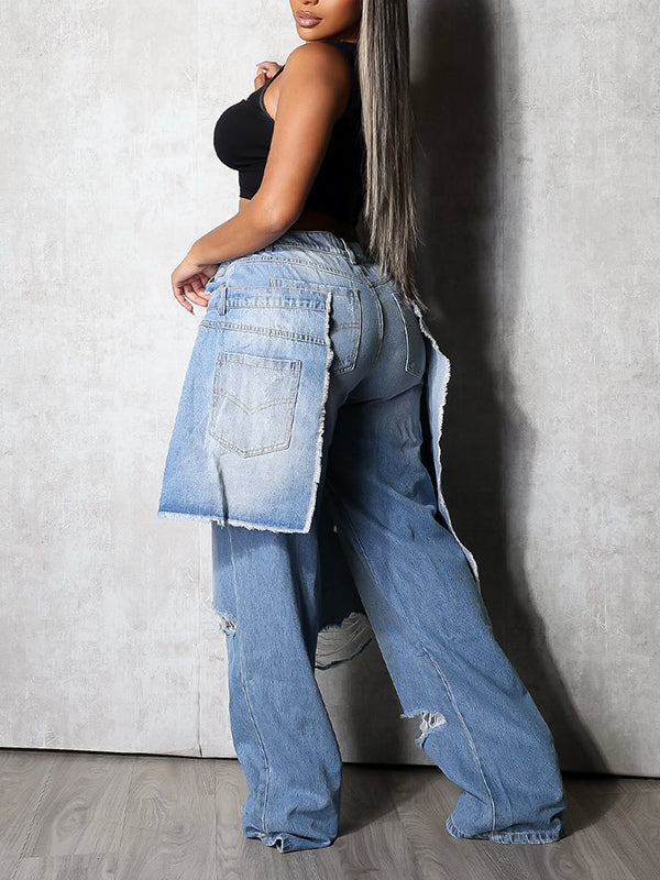 Ripped Double-Waist Jeans