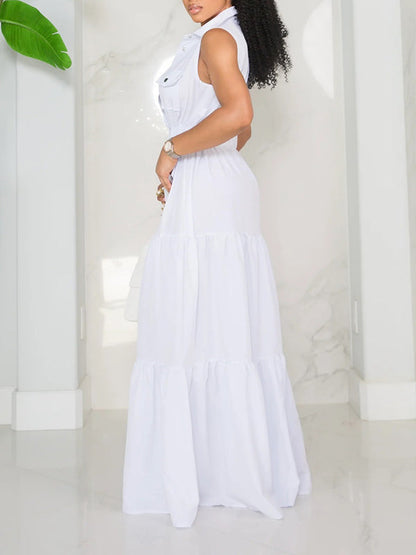 Solid Sleeveless Shirt Dress