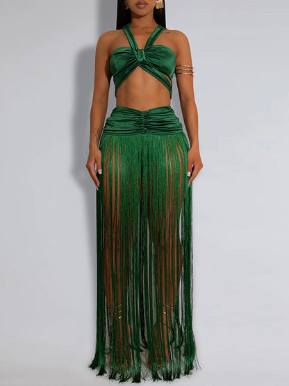 Bandeau Top & Fringe Skirt Set