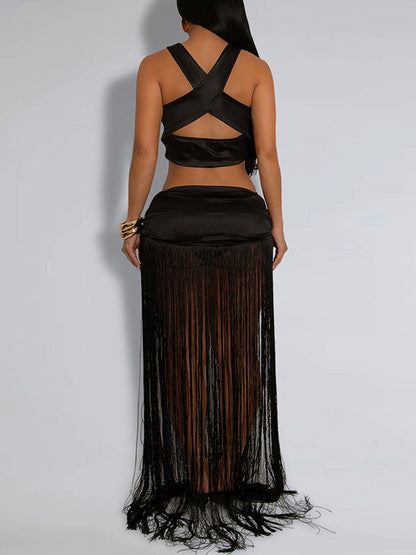Bandeau Top & Fringe Skirt Set