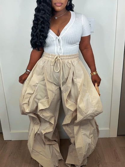 Wide-Leg Combo Jogger Pants