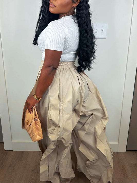 Wide-Leg Combo Jogger Pants