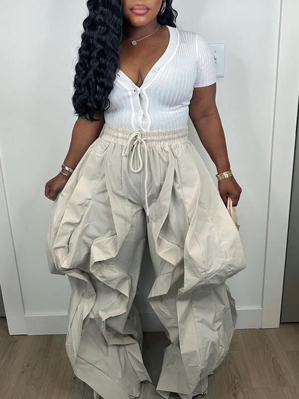 Wide-Leg Combo Jogger Pants