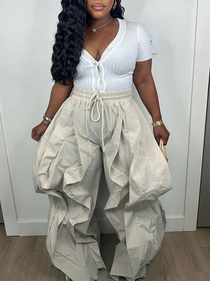 Wide-Leg Combo Jogger Pants