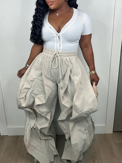 Wide-Leg Combo Jogger Pants