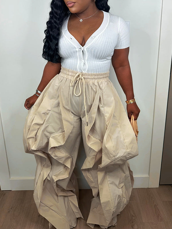 Wide-Leg Combo Jogger Pants