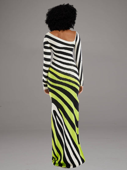 Stripe Asymmetric-Neck Maxi Dress -- sold out